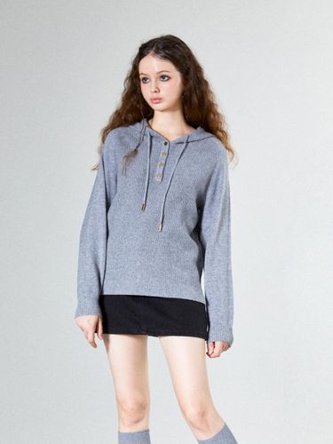 Button Up Knitted Hoodie (GRAY) - koolkitten - Modalova