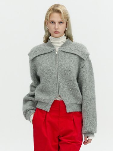 FUR SOFT COLLAR ZIP UP_GRAY - L’H.A.S - Modalova