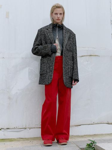 WIDE LEG CORDUROY TUCK PANTS_RED - L’H.A.S - Modalova