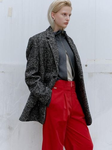 OVERSIZED HERRINGBORN WOOL JACKET_BLACK - L’H.A.S - Modalova