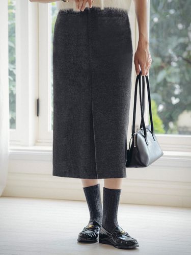 H-line Wool Blended Slit Skirt - Charcoal - TILLIDIE - Modalova