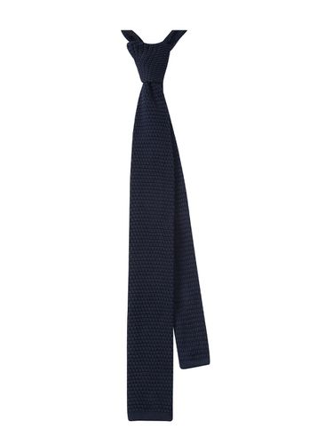 Navy Slim Square Knitwear Tie - EZIO - Modalova