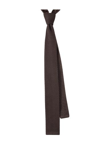 Brown Slim Square Knitwear Tie - EZIO - Modalova