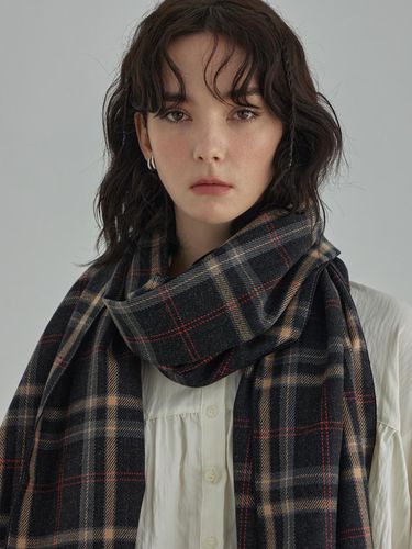 Wide Classic Check wool muffler - moire moa - Modalova