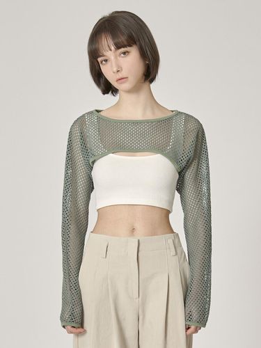 Mesh crop layered top - green - moire moa - Modalova