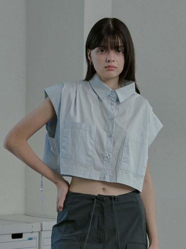 Crop pocket shirt - blue - moire moa - Modalova