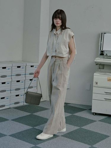 Linen pin tuck wide pants beige - moire moa - Modalova