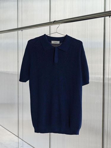 Hidden Collar Cotton Blend Knit [Blue] - EZIO - Modalova