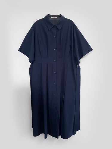 Pleated long shirt dress_NAVY - a.riff - Modalova