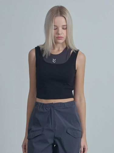 Double Sleeveless Top -Black - moire moa - Modalova