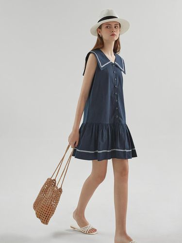 Sailor Big Collar Linen Sleeveless Marine dress - a.riff - Modalova