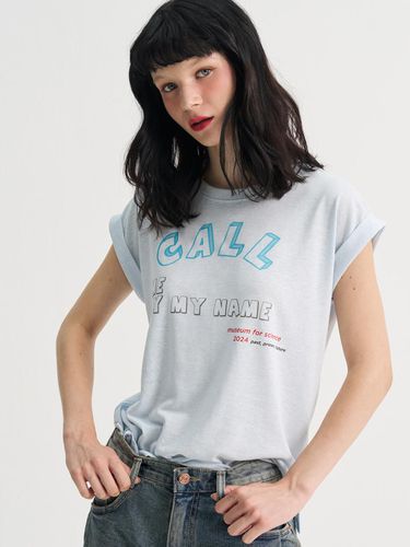 Call Linen Cuffed Summer T Shirt_Sky Blue - SORRY TOO MUCH LOVE - Modalova