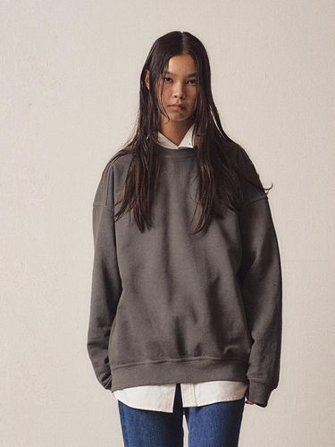 Daily Cotton Blend Pigment Sweatshirt [Charcoal] - EZIO - Modalova