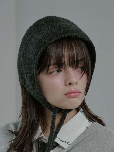 Wool knit ear muffler - charcoal - moire moa - Modalova