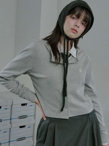 Classic Logo Cardigan - Melange Gray - moire moa - Modalova