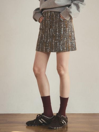 Fur denim short skirt_Brown - OUR NOSTALGIA - Modalova