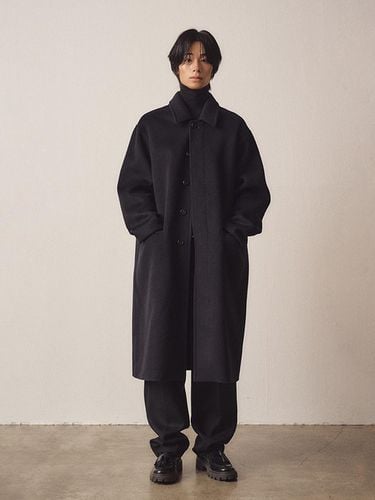 Cashmere Blend Handmade Single Mac Coat_Dark Navy - EZIO - Modalova