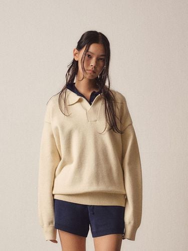 Loose-Fit Open Collar Modal Blend Knit [Beige] - EZIO - Modalova