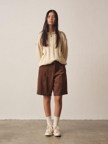 Cable 3-Button Collar Modal Blend Knit [Beige] - EZIO - Modalova