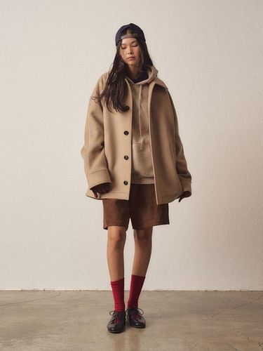 Cashmere Blend Oversized Half Coat [Beige] - EZIO - Modalova