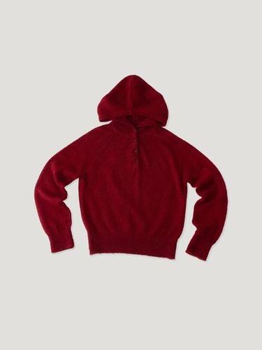 Button Hoodie Hairy Yarn Knit [RED] - fletta - Modalova