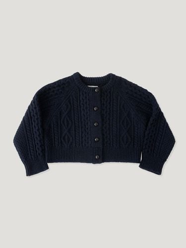 Fisherman Cable Knit Wool Cardigan [Navy] - fletta - Modalova