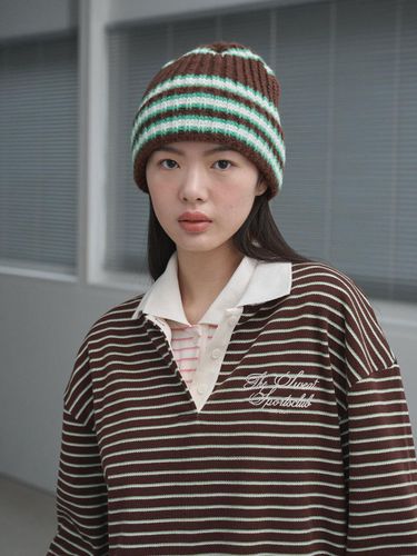 Striped PK Polo Top (BROWN) - The Sweat. - Modalova