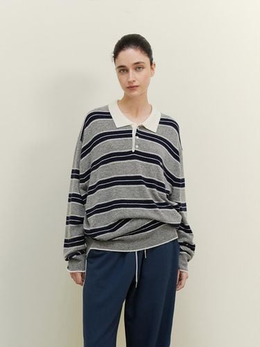 Wool Stripe loosefit knit - Navy - dankedir - Modalova