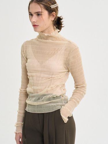 Cien Shirring Seethrough Turtleneck Top_Beige - SORRY TOO MUCH LOVE - Modalova