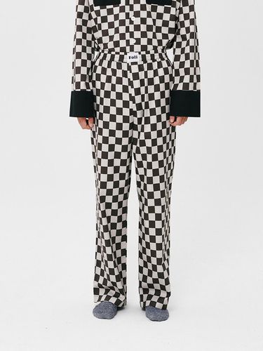 M) Black Grid Pajama Long Pants - Foli - Modalova