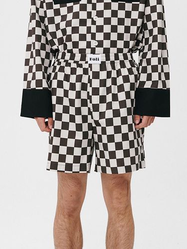 M) Black Grid Pajama Shorts - Foli - Modalova