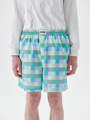 Men) Blue Pastel Grid Pajama Shorts - Foli - Modalova