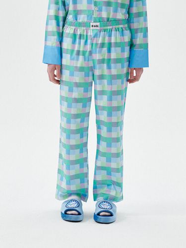 Men) Blue Pastel Grid Pajama Long Pants - Foli - Modalova