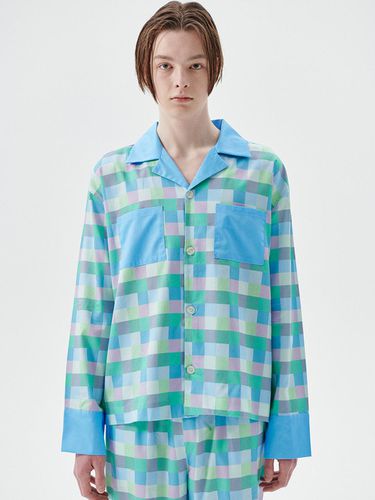 M) Blue Pastel Grid Pajama Shirt - Foli - Modalova