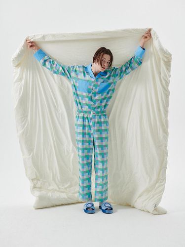 M) Blue Pastel Grid Pajama Set (Gift Option) - Foli - Modalova