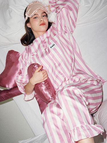 Ruffle Trim Pajama Set, Pink Stripe - Foli - Modalova