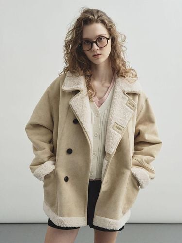 Reversible suede shearling jacket_beige MDJK038B - MONGDOL - Modalova