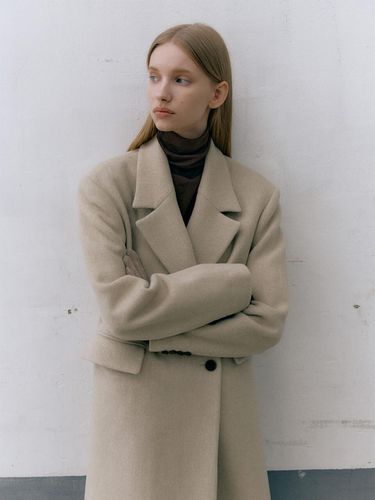 BASIC COLLAR LONG DOUBLE COAT (beige herringbone) - MOAT - Modalova