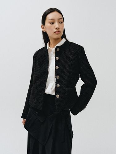 ROUND NECK WOOL TWEED JACKET, Black - MMAK - Modalova