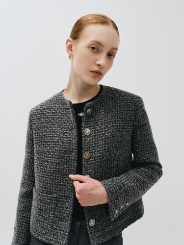 ROUND NECK WOOL TWEED JACKET, GRAY - MMAK - Modalova