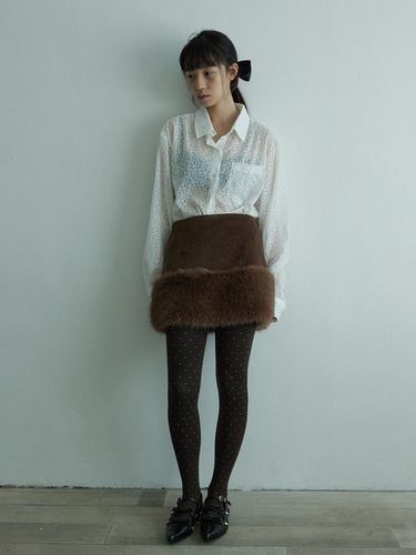 Fluffy Fur Edge Wool Blend Skirt [Brown] - HOKUSPOKUS - Modalova