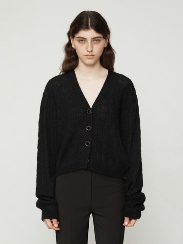 Puff sleeve cable cardigan [Black] - Current - Modalova