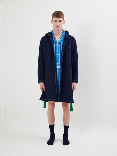 Unisex) Waffle hoodie robe, navy - Foli - Modalova