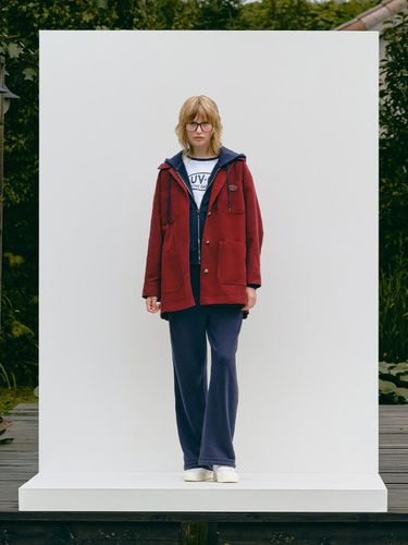 SUEDE COLLAR MIDI JACKET_BURGUNDY - LUV.M - Modalova