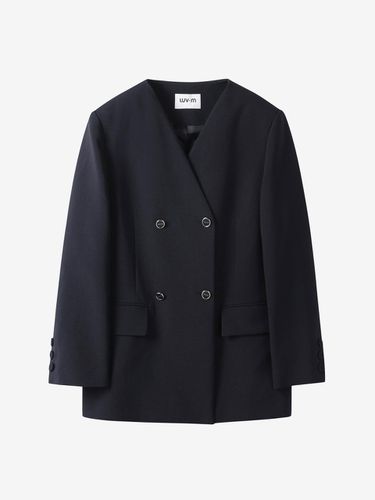 OVERSIZED COLLARLESS JACKET_NAVY - LUV.M - Modalova