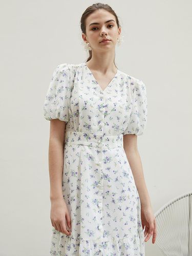 Seersucker flower v neck dress WHITE - F.cocoromiz - Modalova