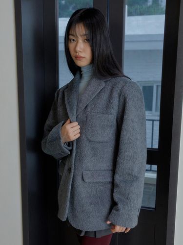 Hairy Wool Oversized Relaxed Jacket [Charcoal] - margarin fingers - Modalova