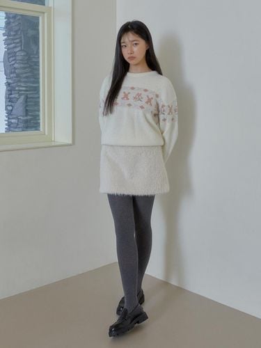 Thick Fur Jacquard Wool Sweater [Beige] - margarin fingers - Modalova