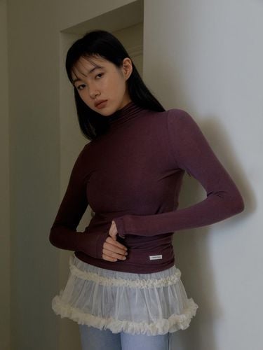 Basic Tencel Turtleneck T-shirt [Purple] - margarin fingers - Modalova