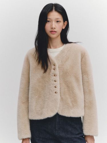 Collarless Gold Button Fur Jacket - marieclaire - Modalova